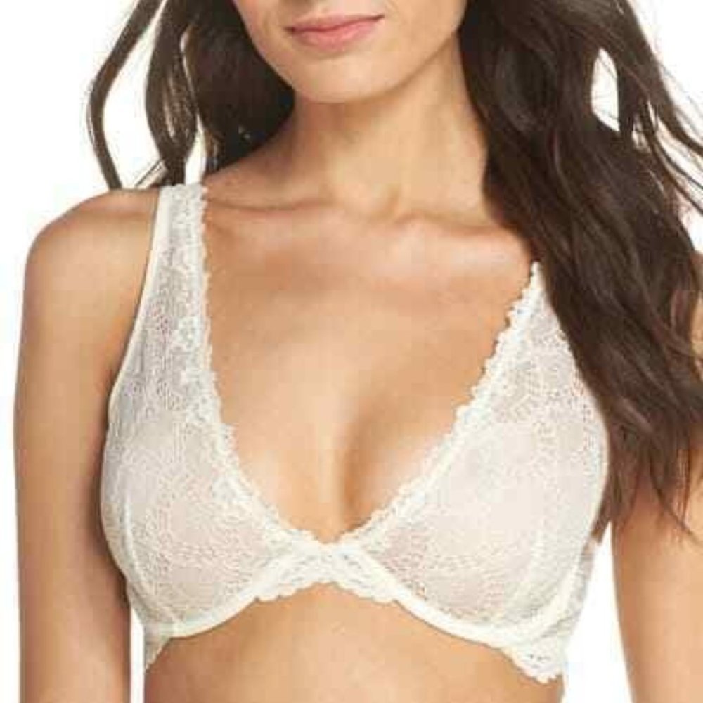 Free People Ivory Lace Plunge Underwire Bra 34 A&B